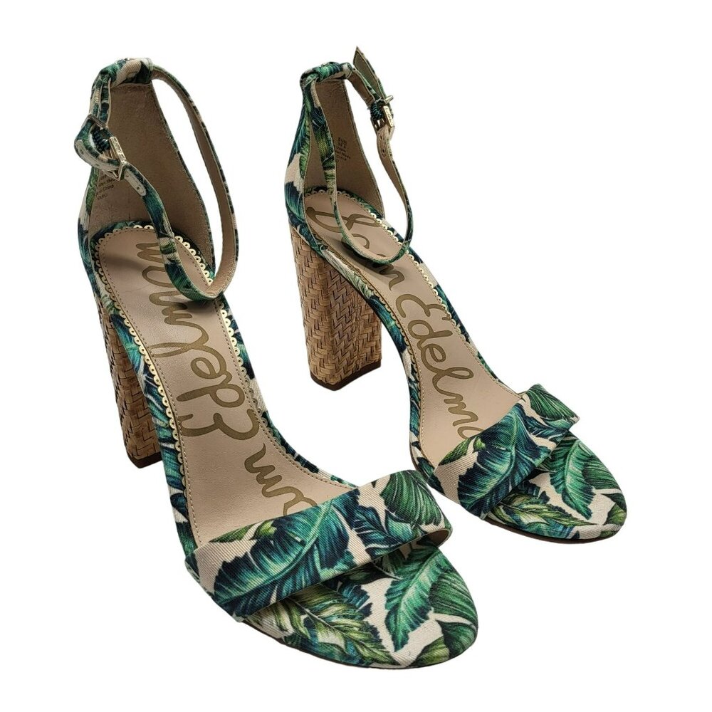 Sam Edelman Yaro Palm Leaf Print Ankle Strap Sandals Block Heel Women's 9.5M